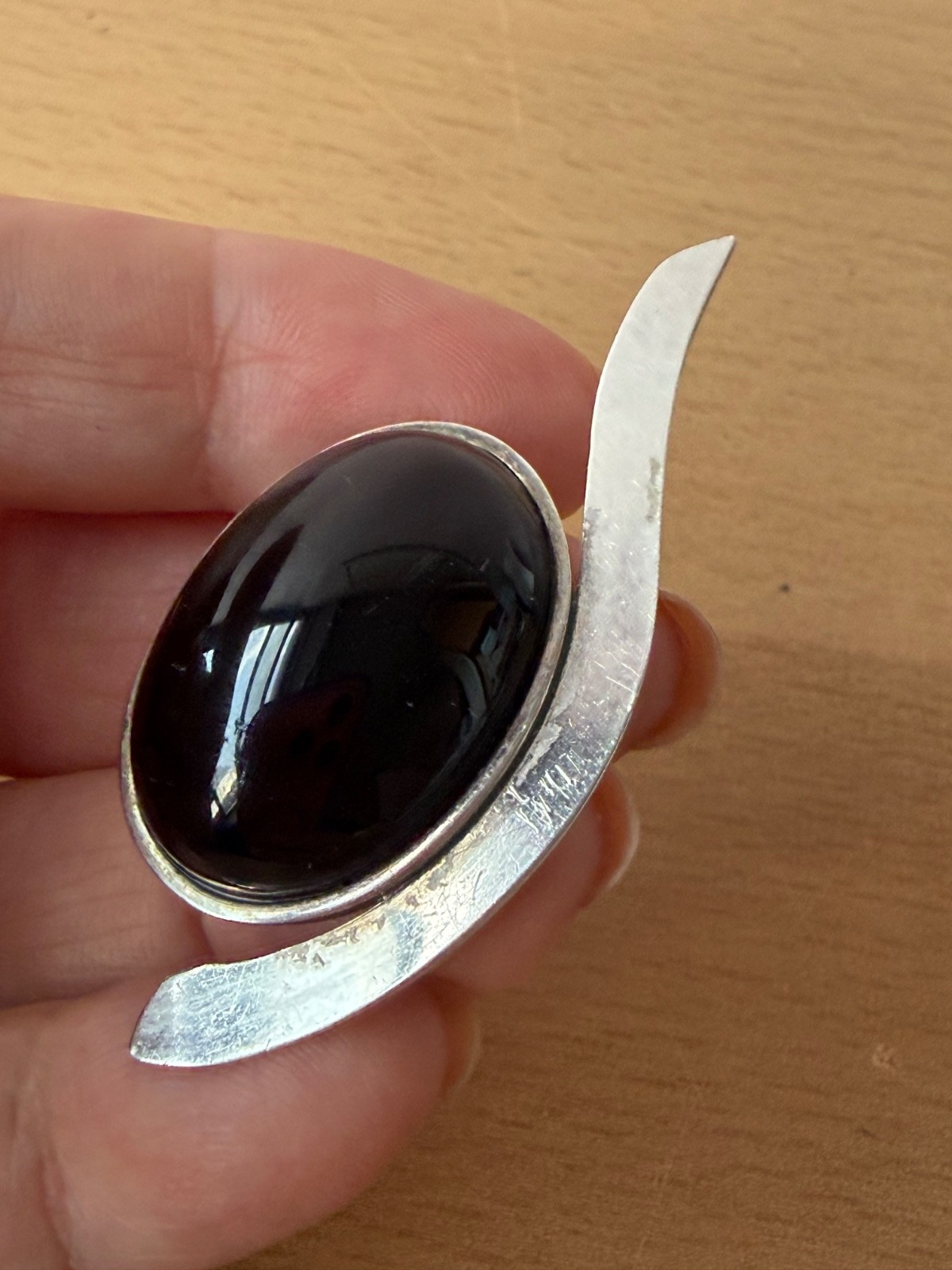 Vintage 925 Sterling Slver Large Oval Black Onyx “Component” For Pendant Repair