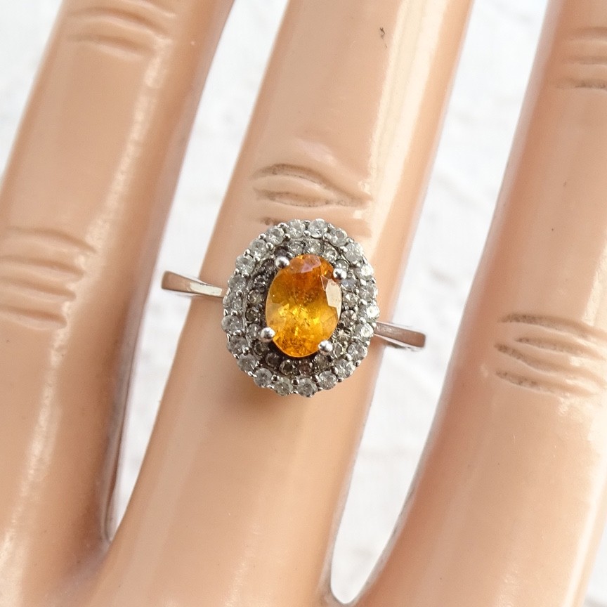 RJ Graziano Oval Citrine & CZ Gemstone Ring 925 Sterling Silver Size 7 Signed