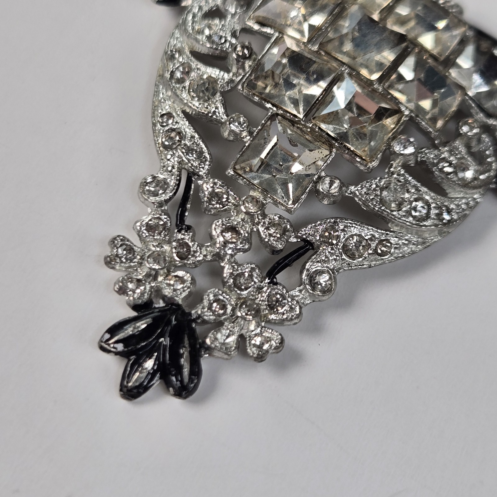 Art Deco Rhinestone & Black Enamel Lavaliere Pendant Only