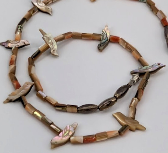 Vintage Birds Fetish Necklace Carved Mother of Pearl Earth Tones Southwestern