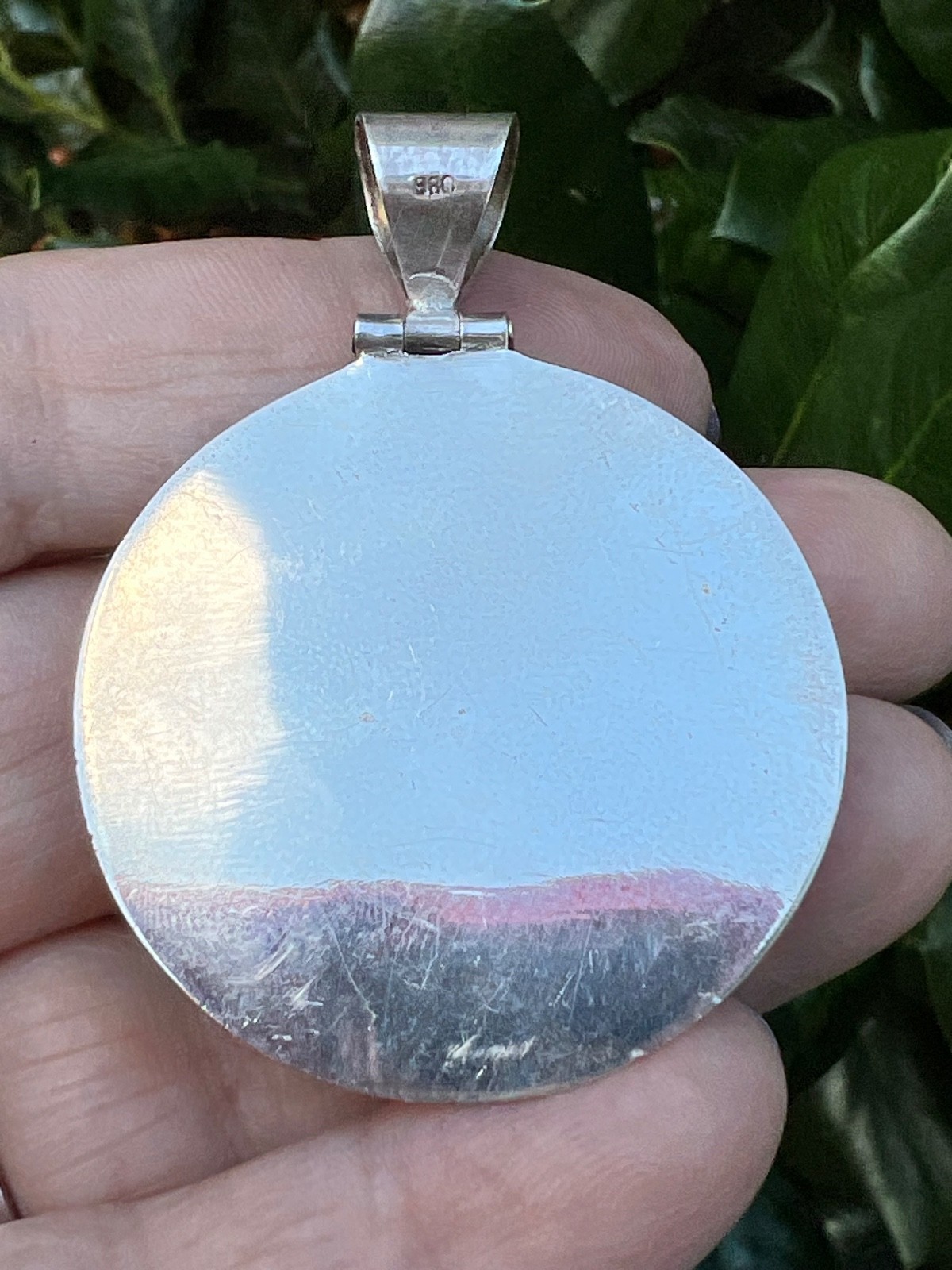 VINTAGE LARGE 980 FINE STERLING SILVER OVERSIZED LAPIS INLAID STATEMENT PENDANT