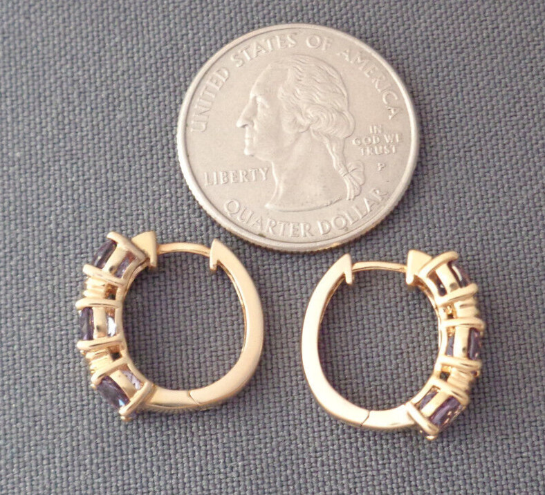 Gemstone Earrings Sterling Silver Gold Wash Hoop Possible Purple Violet Sapphire