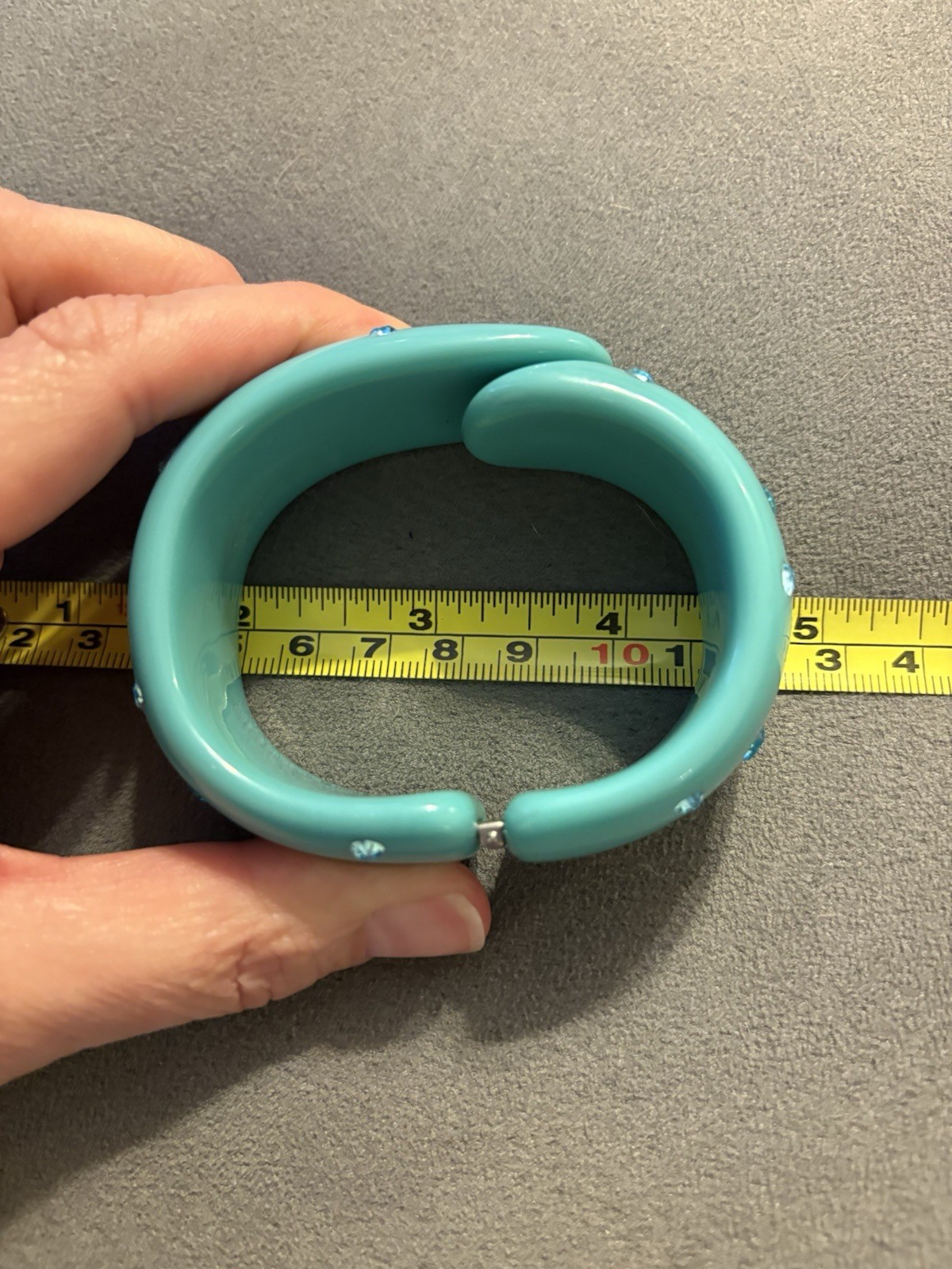 Vintage Light Teal And Rhinestone Lucite Clamper Bangle Cuff Bracelet