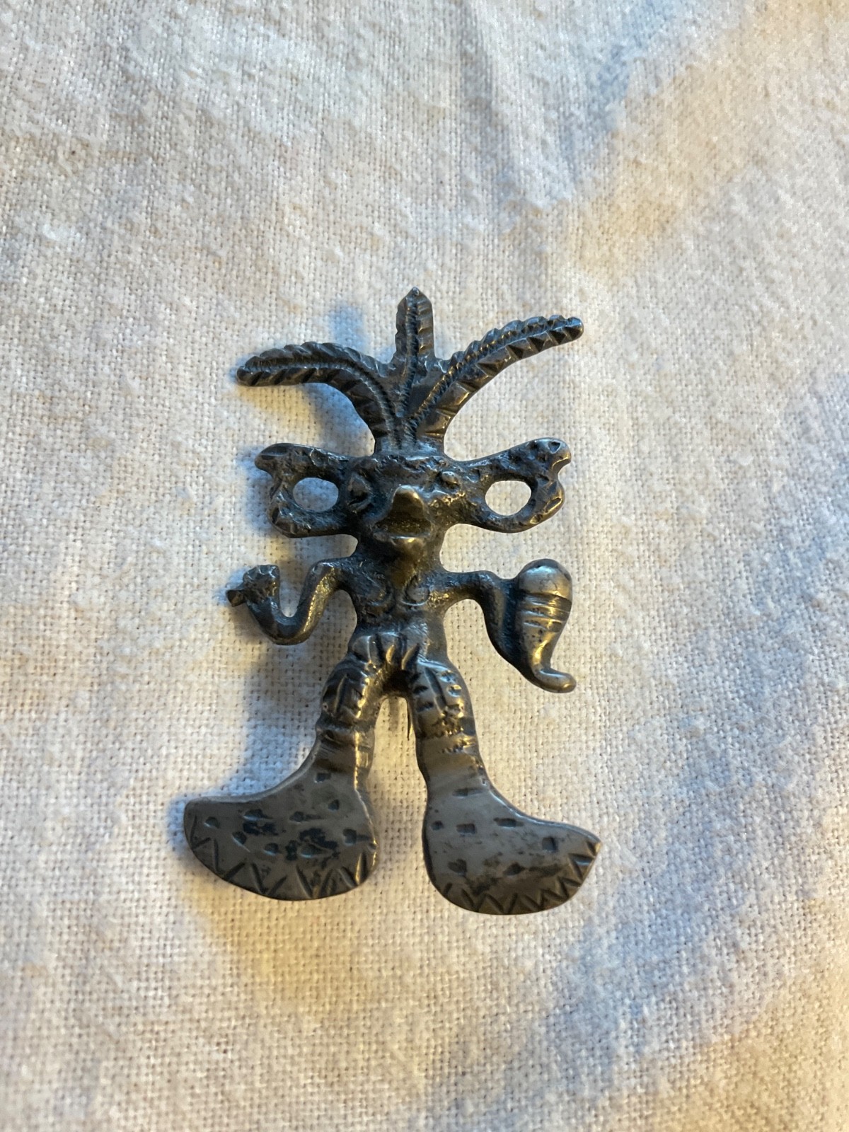 Antique Handmade Guatemala Sterling Silver Bird Man Pin Mayan