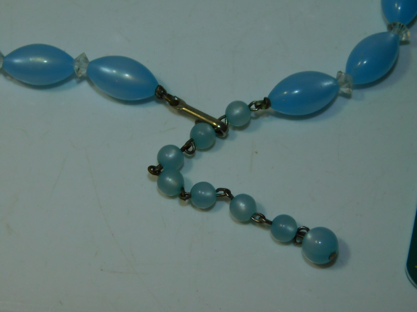 Vintage Baby Blue Moonglow Glass Crystal Bead Choker Necklace 3a 53