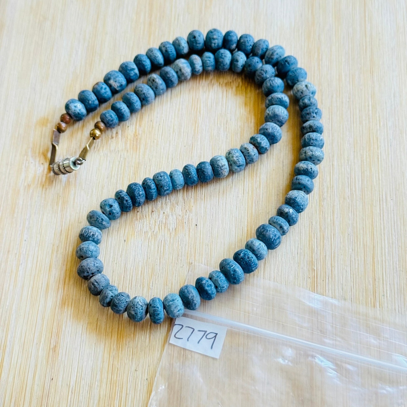 VTG Blue Sponge Coral Necklace Genuine Natural beaded Round Beads 33g 18″ BOHO