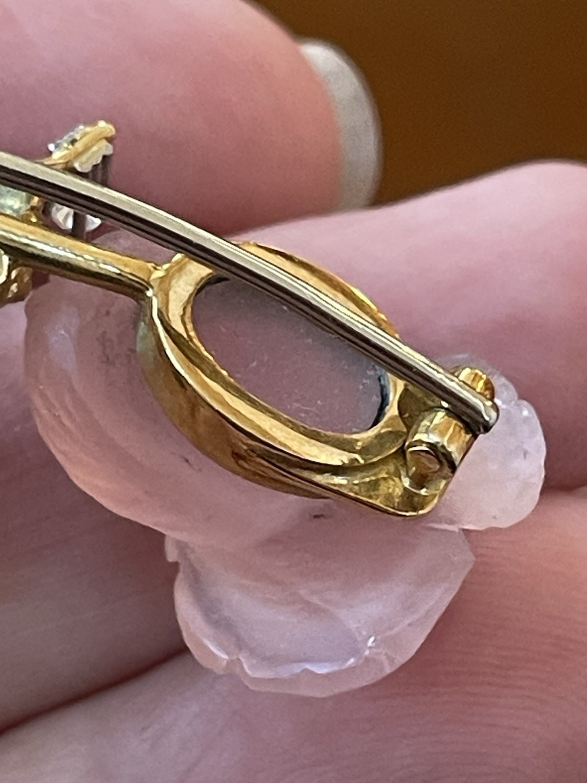 Stunning Vintage 750 18k Gold Jade Diamonds Rose Quartz Pin 13 Grams Rosebud