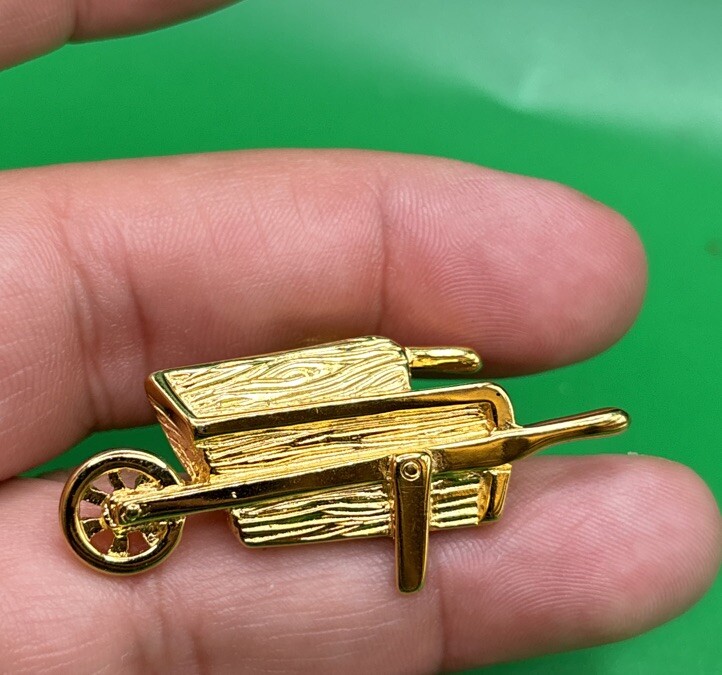 Vintage Signed Trifari Wheelbarrow Gold Tone lapel Pin Brooch Pinback