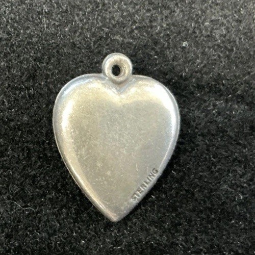 VINTAGE STERLING PUFFY HEART CHARM – Two Hearts and a Flower with Enamel