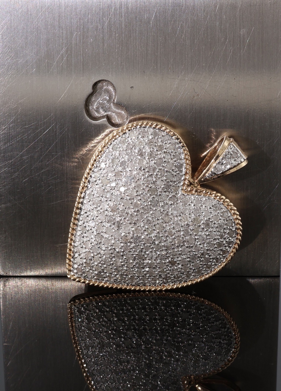 Superb 14ct Gold 2.00ct Pave Set Diamond Puff Heart Pendant Val $7050