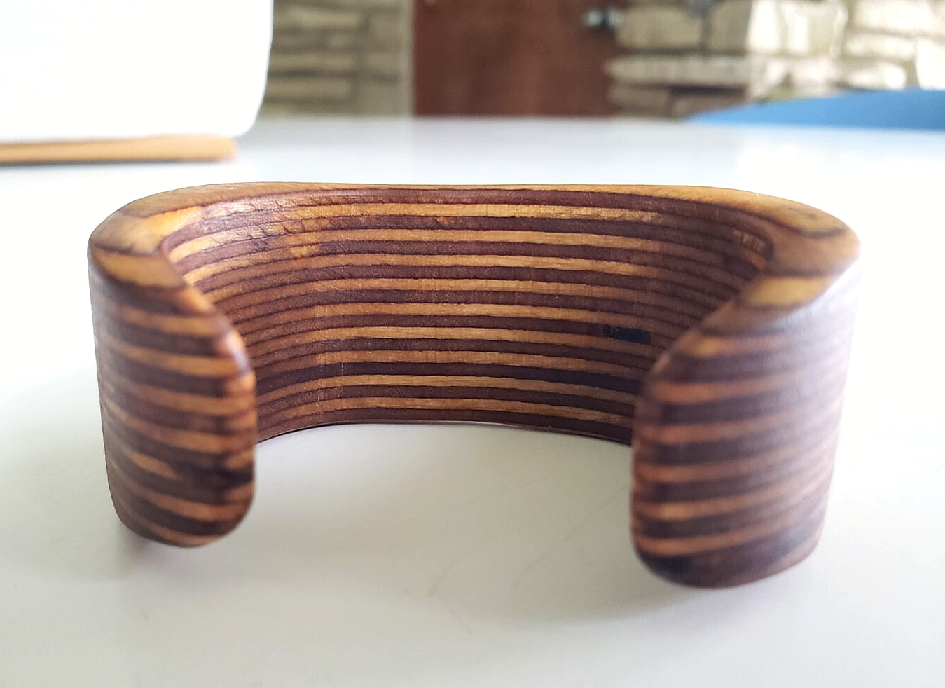 Vintage Inlay Laminated Layered Wood Cuff Bracelet 4-7/8″ Size Small