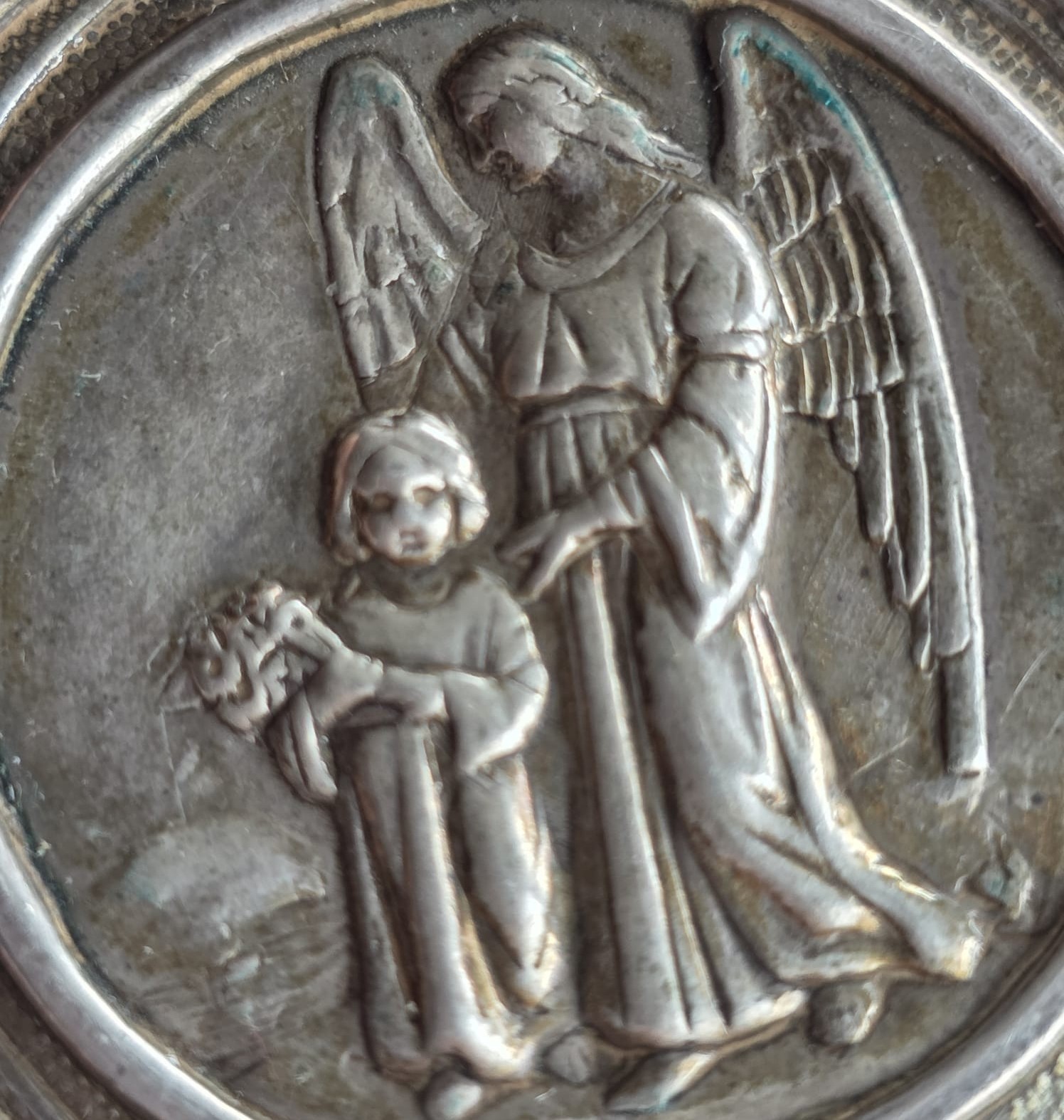 Fine Antique 19Th Century Art Nouveau Silver Divine Protection Pendant Ca 1890