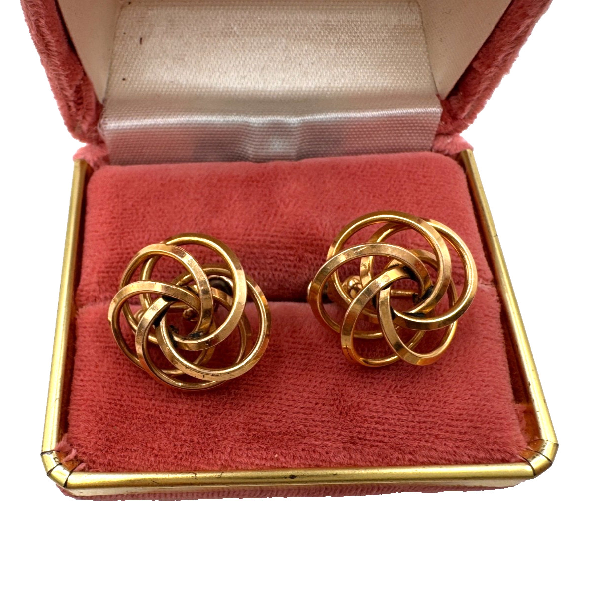 VICTORIAN TRUE LOVERS ENDLESS KNOT YELLOW GOLD FILLED 12K EARRINGS SCREW BACK 1″