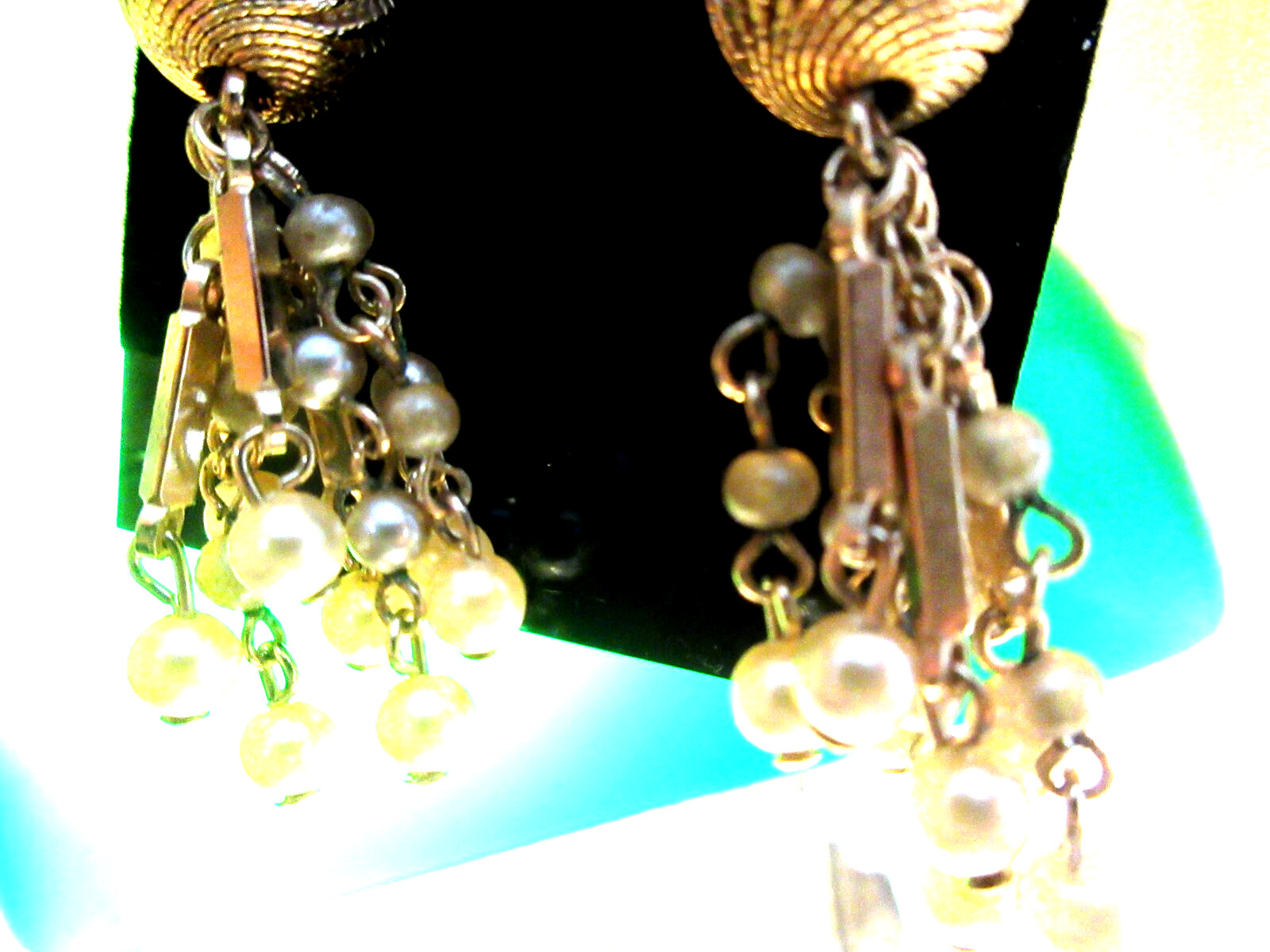 Vintage Vendome Beaded Cluster Dangle Clip On Earrings Gold Tone