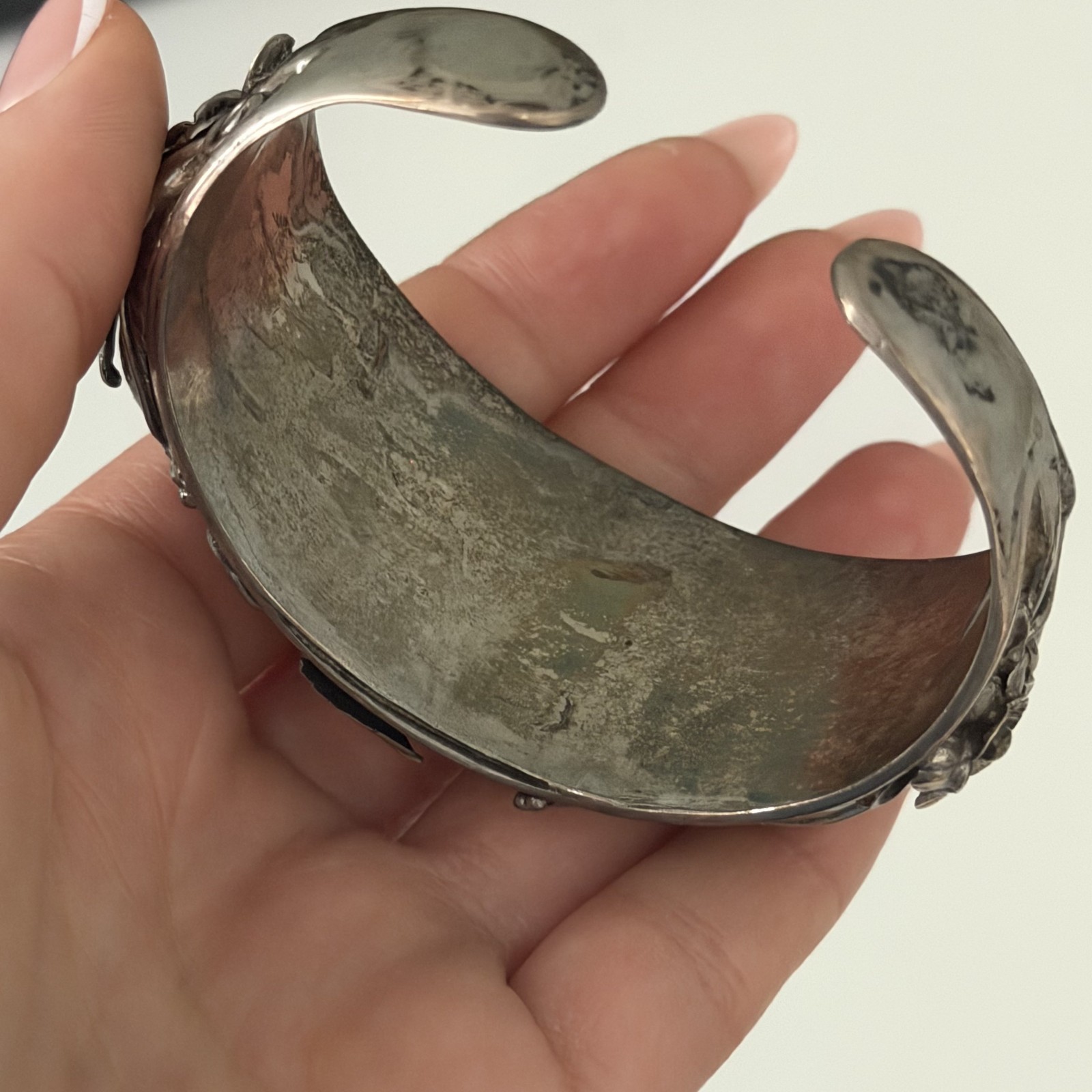 Vintage Sterling Silver Big Chunky Amber Leaf Southwest Cuff Bracelet Heavy