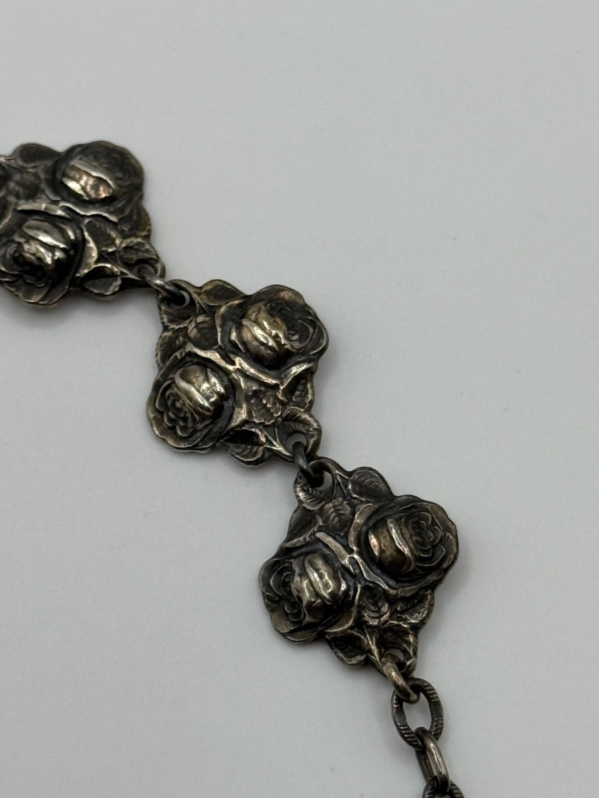 Vintage HVH Sterling Silver Rosary Catholic Saints Rose Panel Link Bracelet
