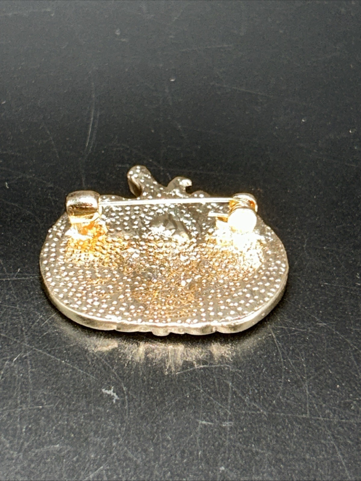 Modern Costume Jewelry Pumpkin Pin Brooch Gold Tone 1 1/2”