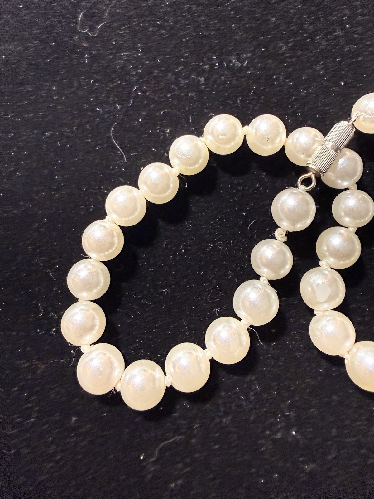 Vintage Faux Pearl Necklace Hand Knotted 17” Barrel Clasp Lot#1638