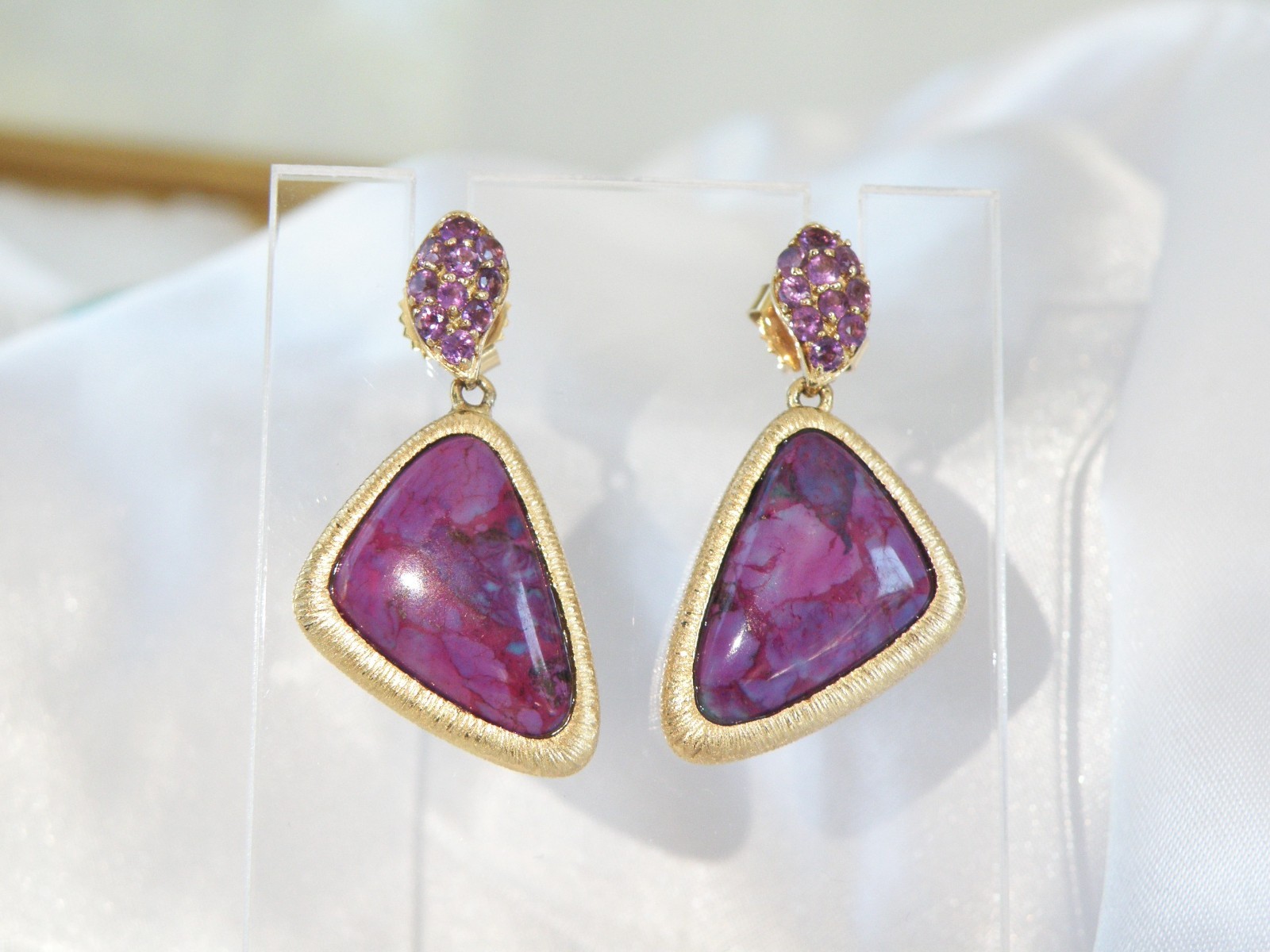 Gold on Sterling Silver 925 Purple Turquoise Amethyst Modern Dangle Earrings