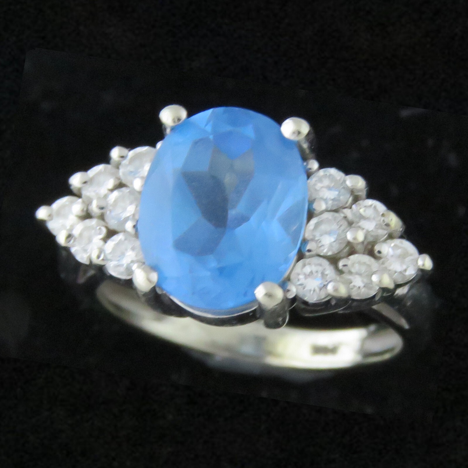 NYJEWEL 14k White Gold Blue Topaz & Diamond Ring