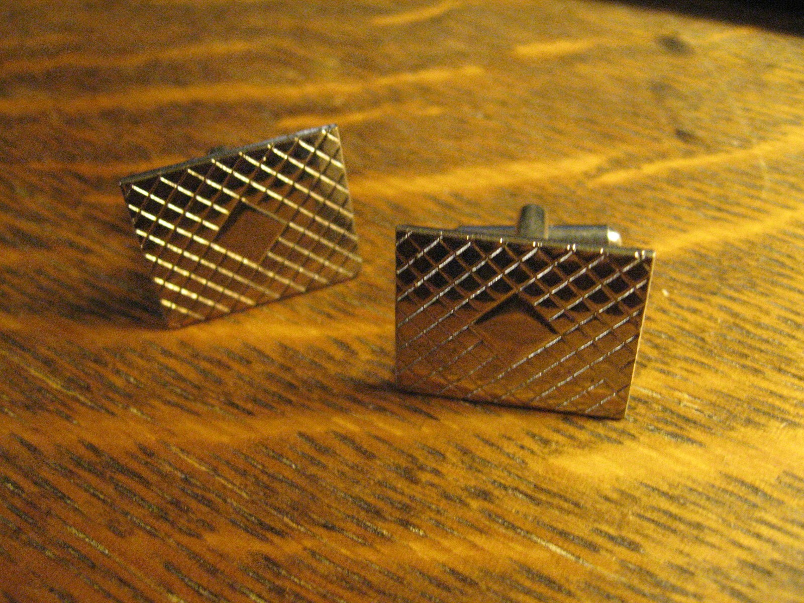 Cufflinks Vintage 1960’s Old Chrome Silver Lozenge Diamond Rectangle Retro Style
