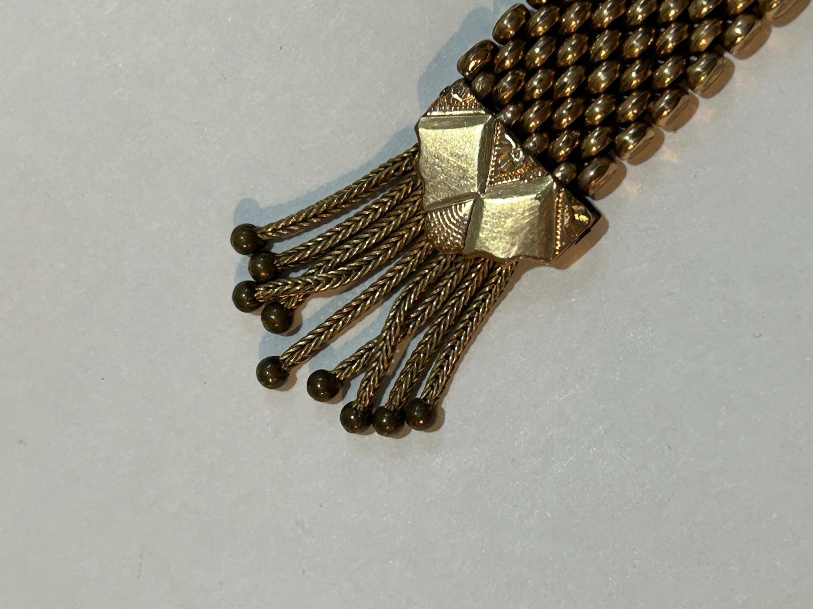 Victorian Gold Filled Slide Bracelet Red Stone Seed Pearls Tassels