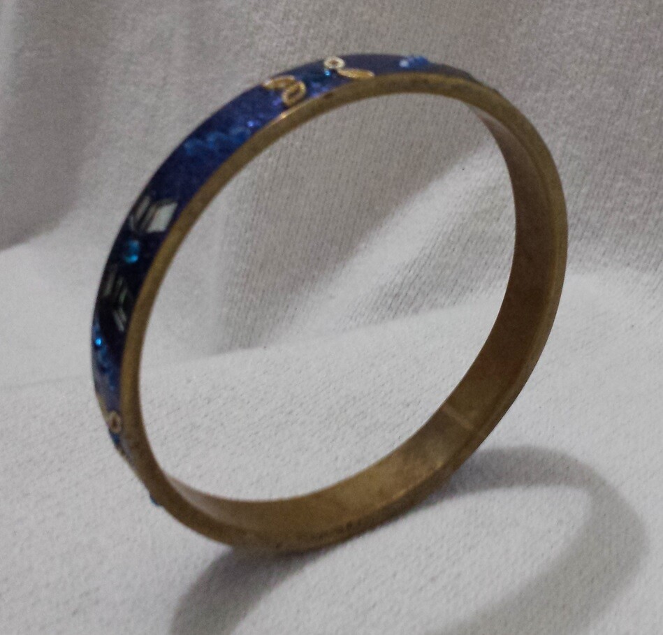 Vtg Blue Glitter Blue Stone Mirrored Bling Fashion Bracelet Womens Sz 8.25 India