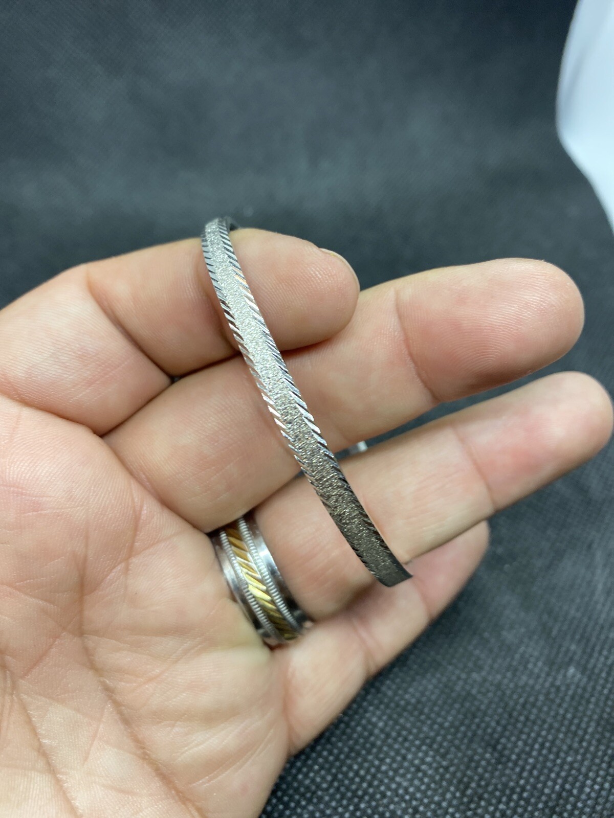 Vintage Silver Tone Etched Signed Trifari Bracelet 2 1/2” Across 1/4 Wide
