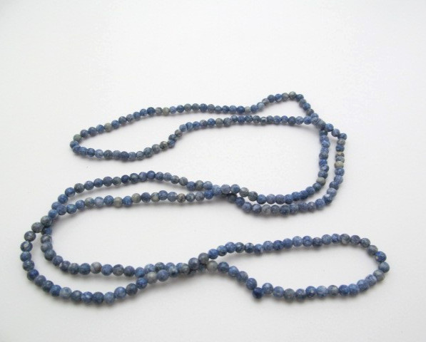 Vintage Blue Dumortierite Marbled Stone 4.25mm Round Ball Necklace 35 In