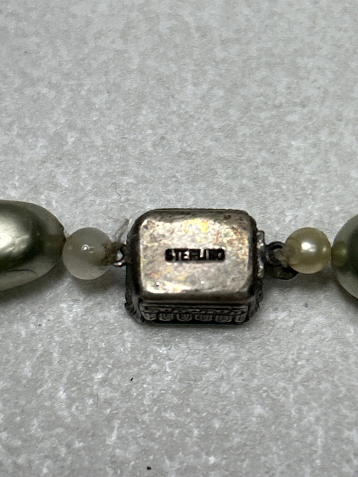Vintage Beaded Bracelet With Sterling Clasp And Simulated Emerald