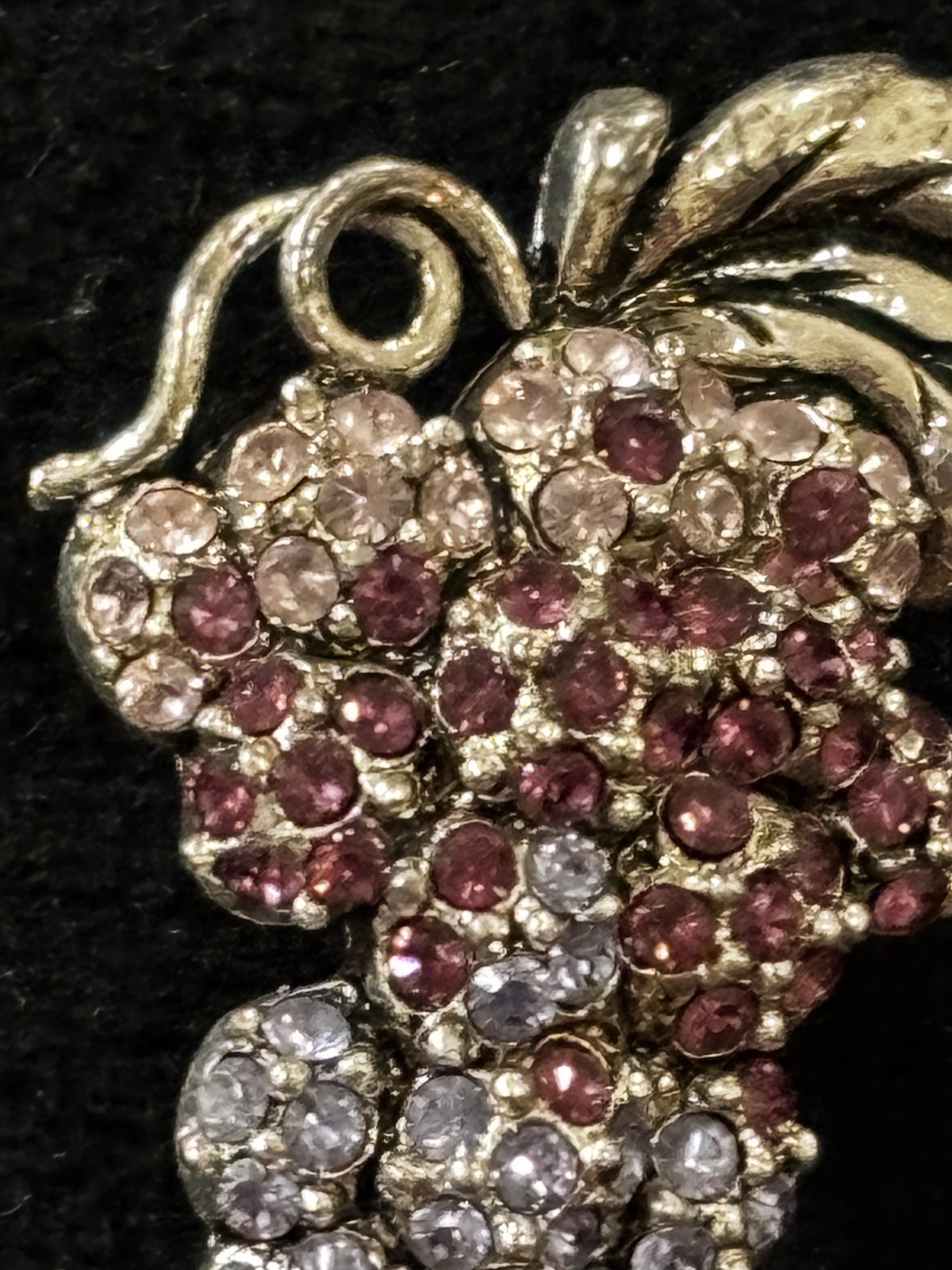 Vintage Monet Grape Cluster Brooch Rhinestone Berry Gold Tone Signed 1.25”