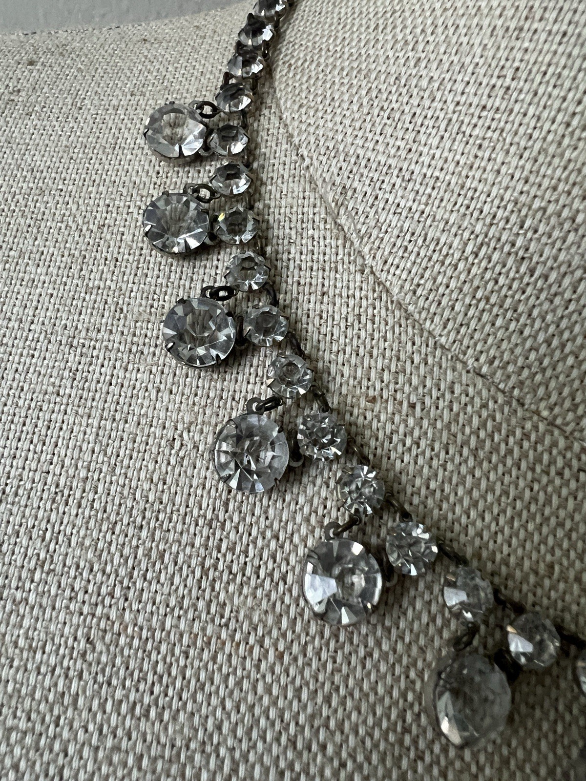 Antique Art Deco Open Back Crystal Riviere 15.25” Festoon Necklace Silver Tone
