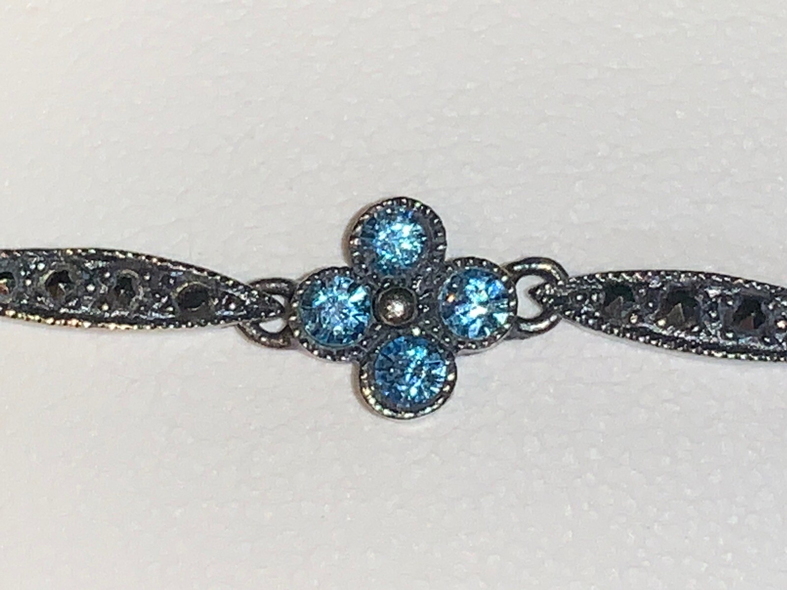 Vintage 7.5” DBJ Dee Berkeley Sterling Silver Marcasite Bracelet with Blue Gems