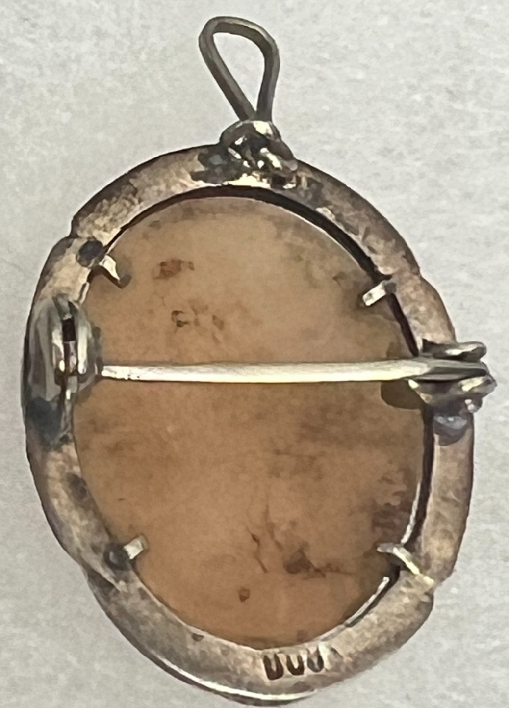 Antique 800 Silver Shell Cameo Three Graces Marcasite Brooch Pendant c1930