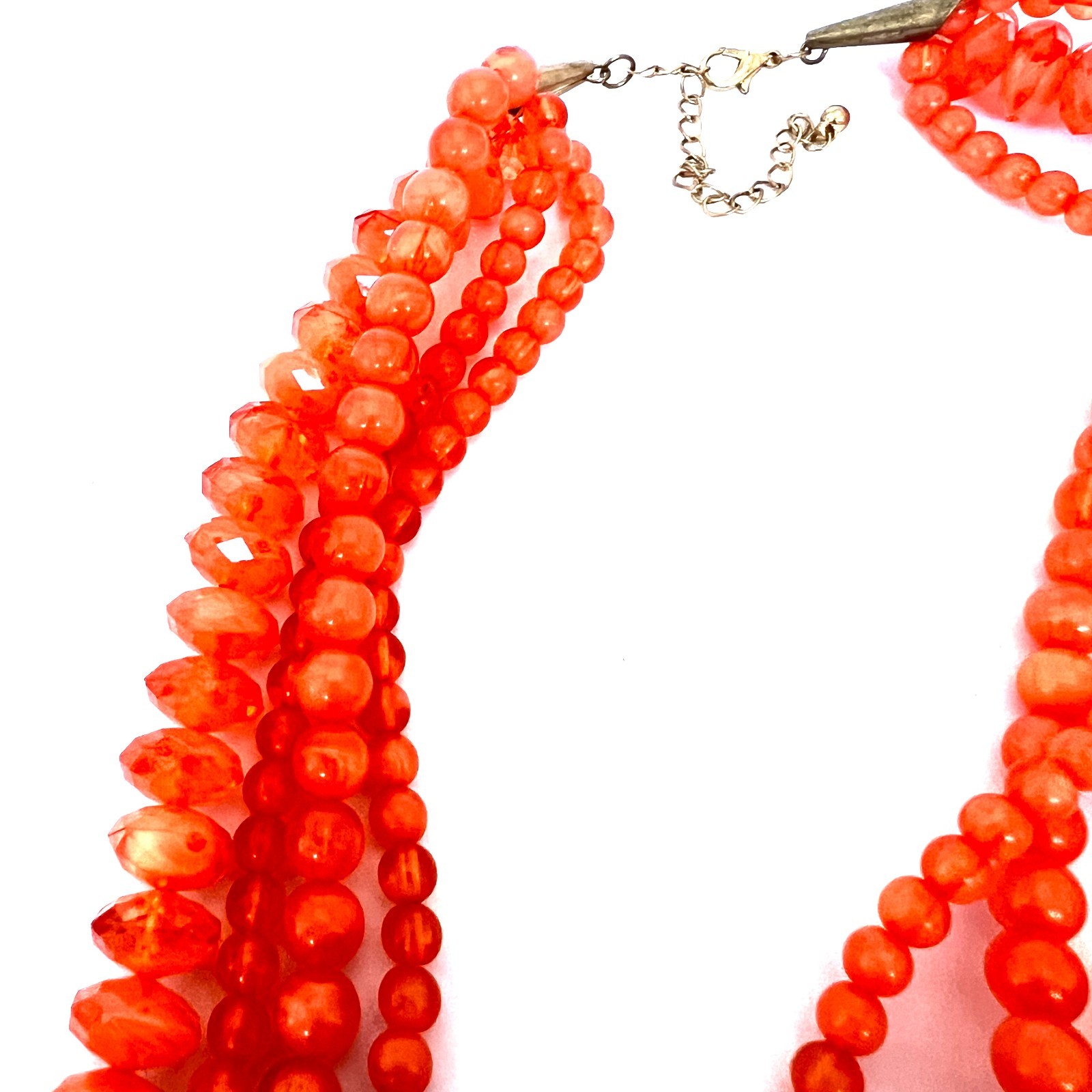 VTG Multi-Strand Orange Beaded Necklace Faceted Acrylic 20″ 4 Strands Adjustable