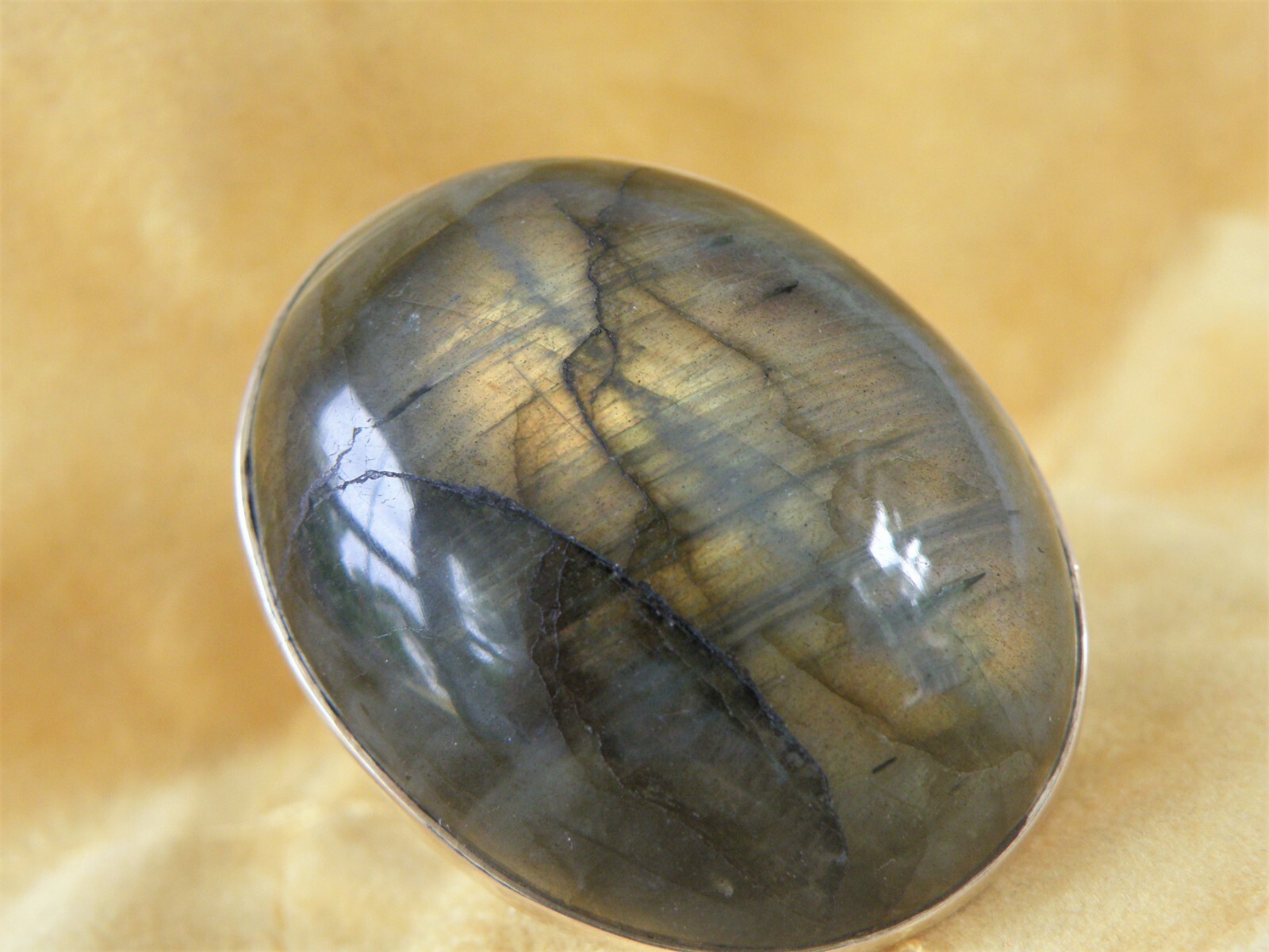 Vintage HUGE Sterling Silver 925 Natural Labradorite Statement Ring Size 7