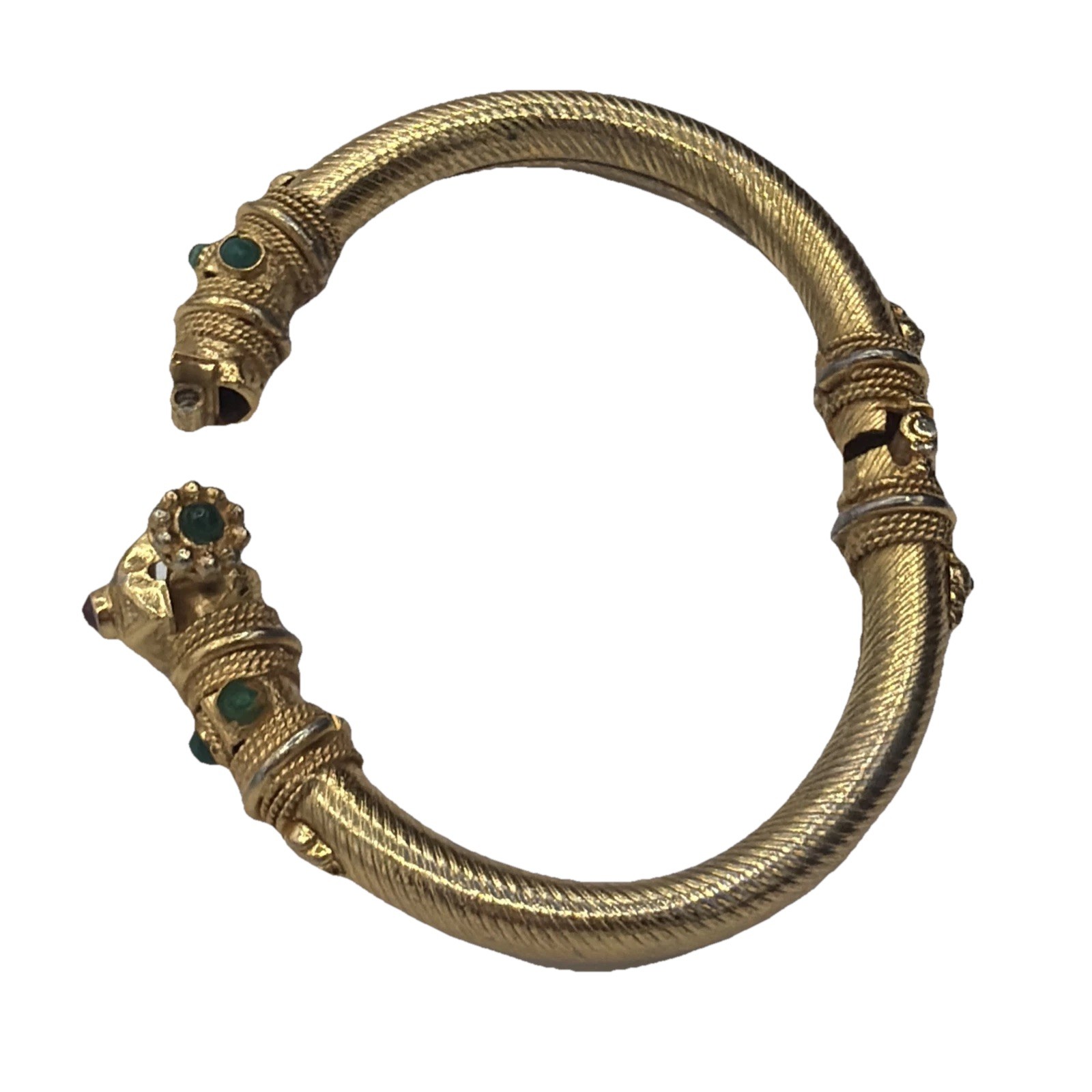 Vintage 18K Gold Plated Bracelet Ornate Green & Red Gemstone Design Elegant