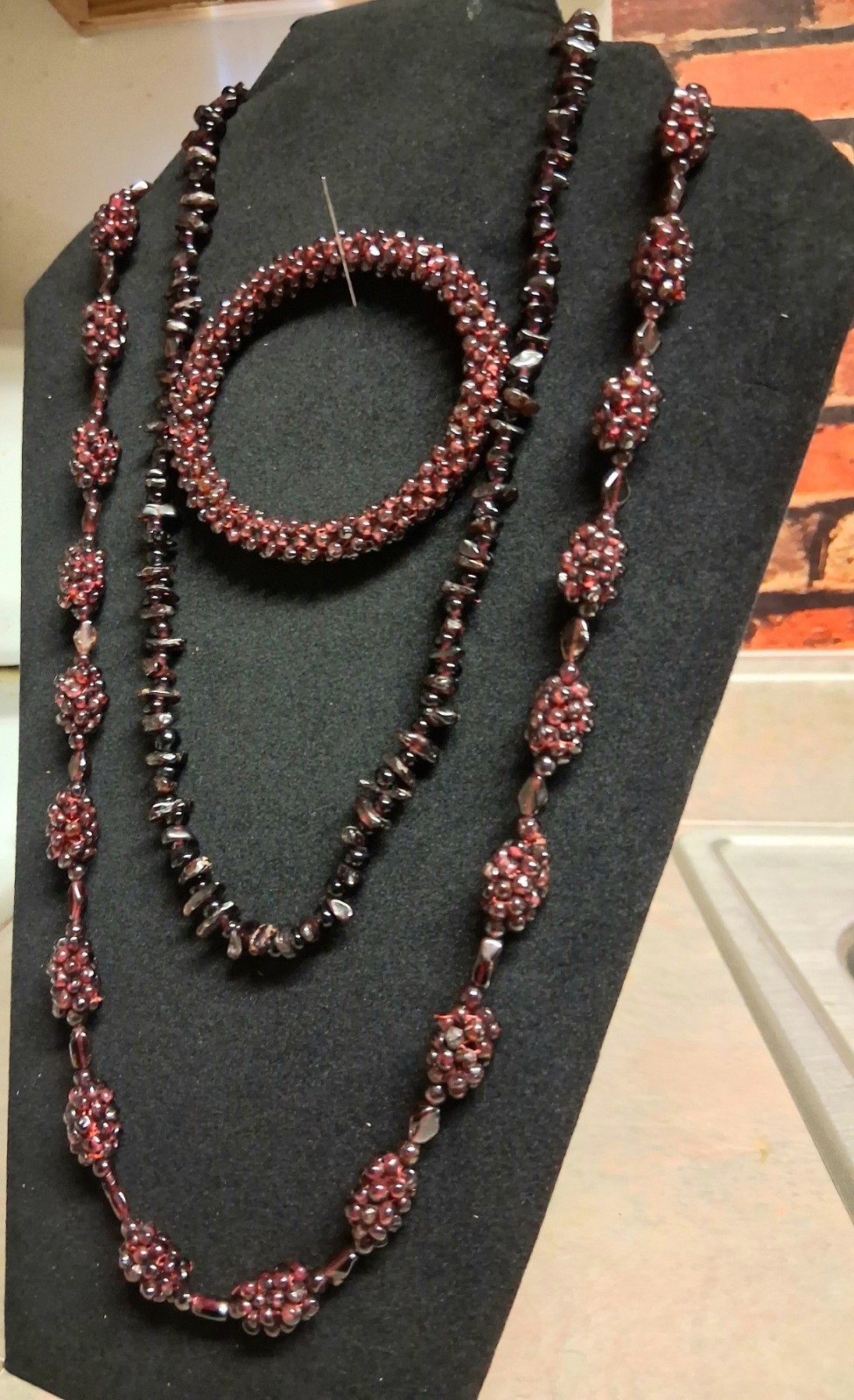 Vintage Bohemian Garnet Necklace, Natural Garnet & Bohemian Garnet Bracelet Lot