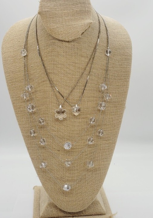 Layered Multi Strand Necklace LOT of 3 Clear Translucent Acrylic Bead Vintage