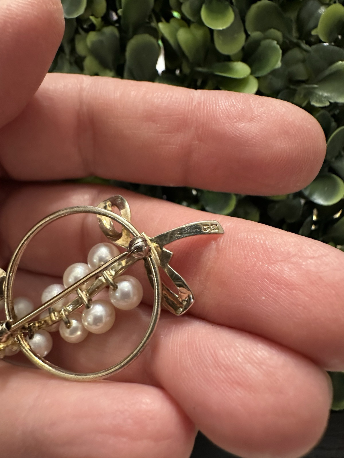 Vintage Mikimoto Pearl Signed MS Vermeil Sterling Brooch Pin