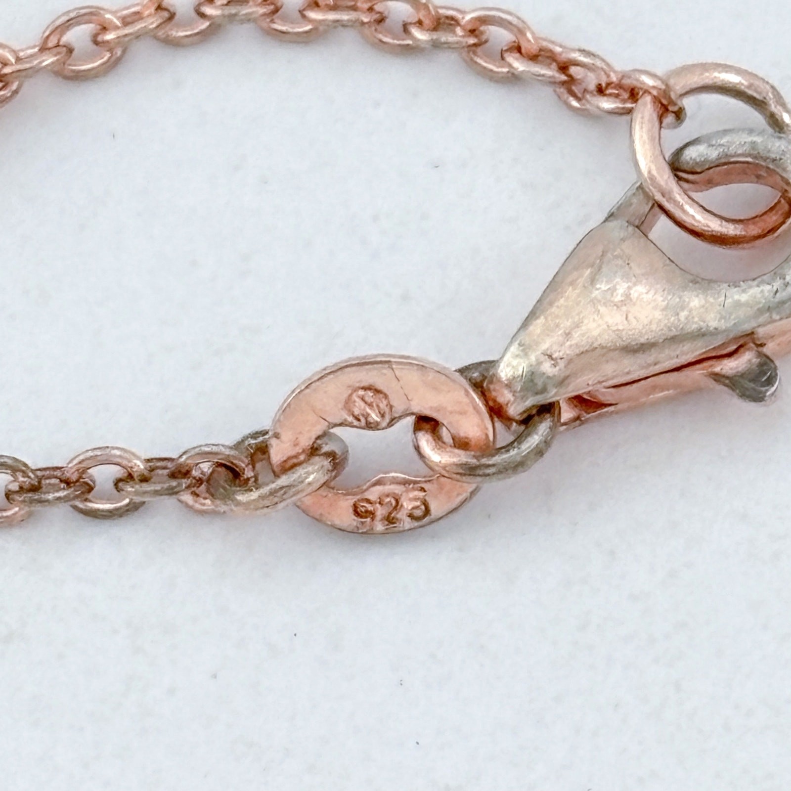 Vintage Sterling Silver 925 Rose Gold-Tone Cubic Zirconia Station Necklace 16″