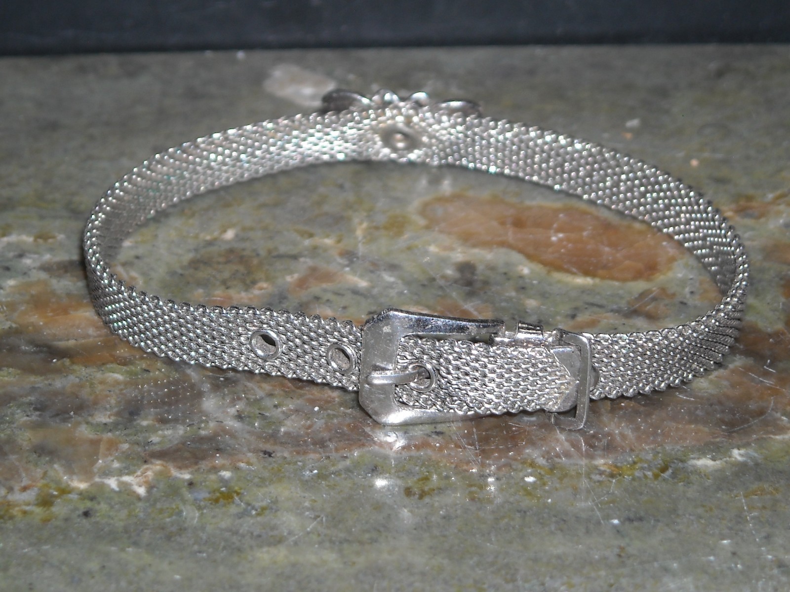 vintage silver tone non magnetic butterfly hematite mesh belt buckle bracelet