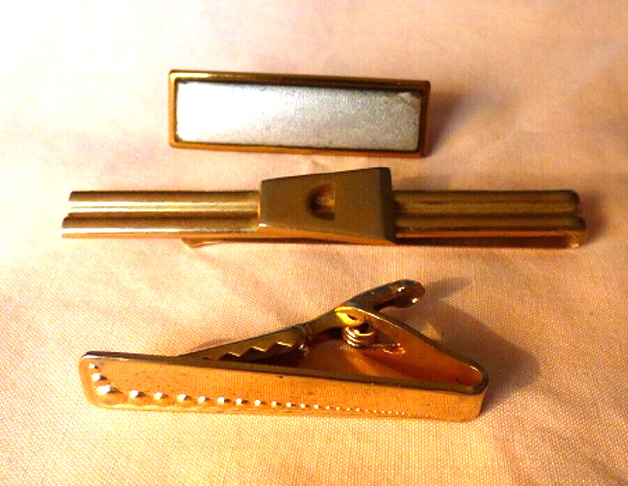 3 Vintage 1930s Late 1950s-Early 1960s Tie Slide Bars Clips Art Deco Bead Enamel
