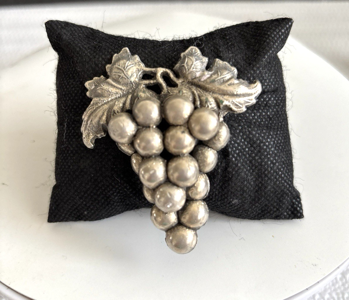 Vintage Sterling Silver Grape Cluster Layered 2 Inch Brooch