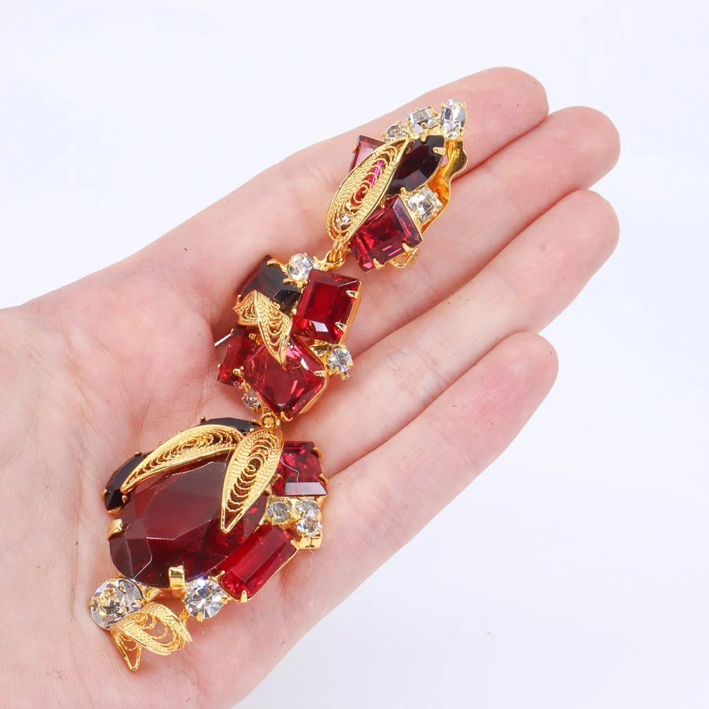 Sorrell Originals, Red, Fuchsia and Burgandy, Gold Clip-on Earrings