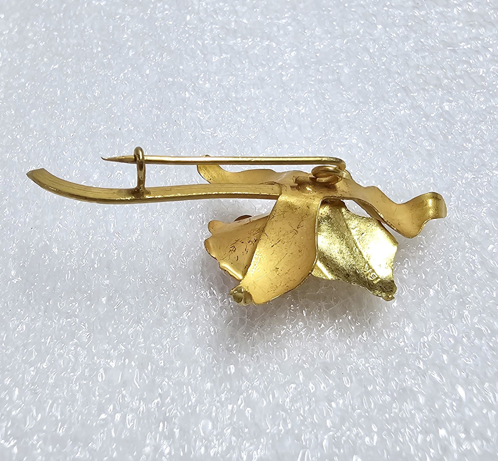 Vintage 18K Solid Gold 1 3/4″ Orchid Flower Pin with Pearl Yellow & Rose Gold