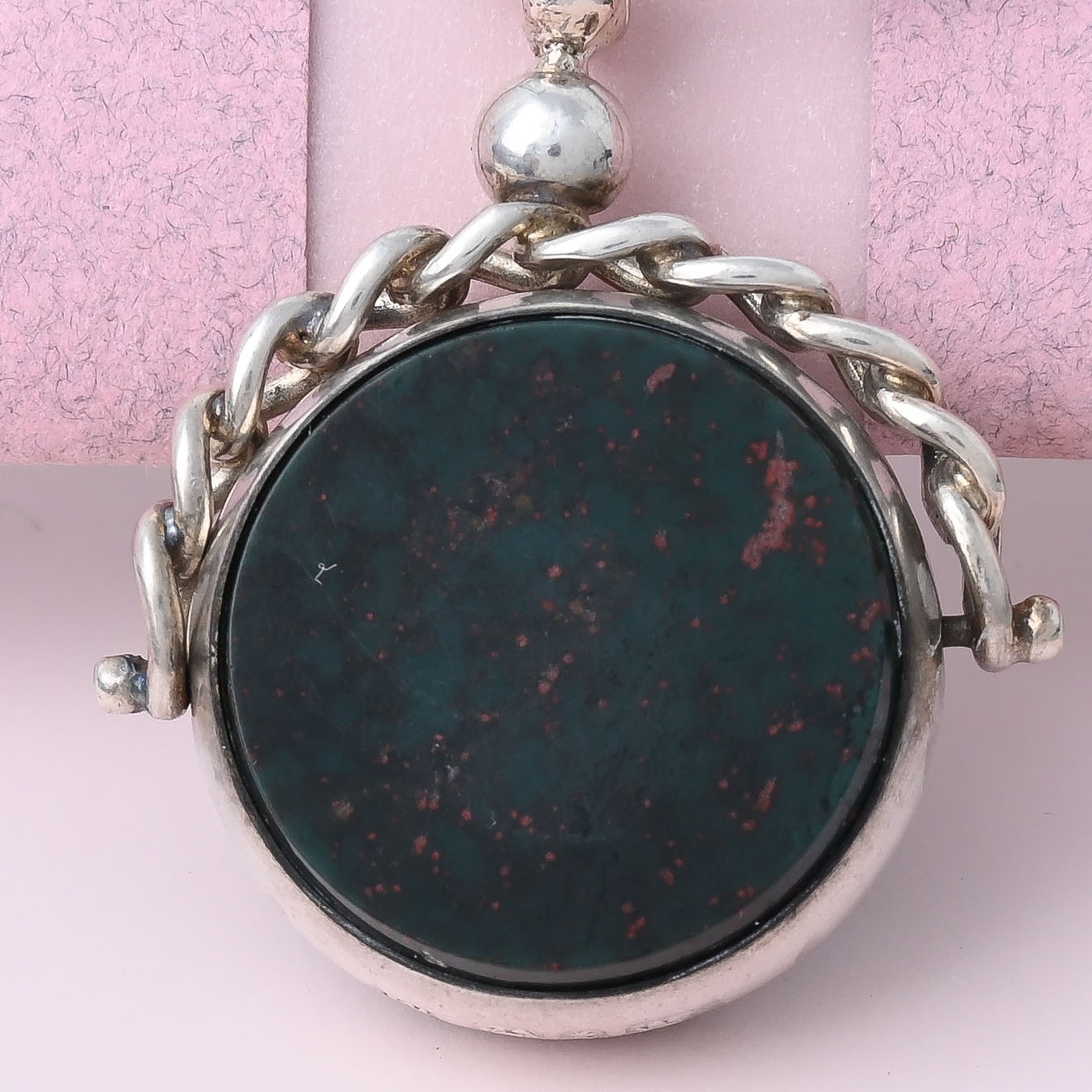 Antique Victorian Spinner Bloodstone Carnelian Sterling Silver Fob Charm Pendant