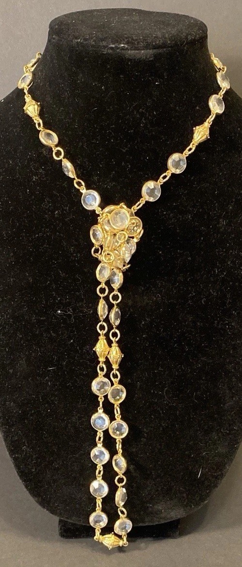 Vintage Gold Tone Bezel Set Swarovski Crystal Necklace 40 Inches Long