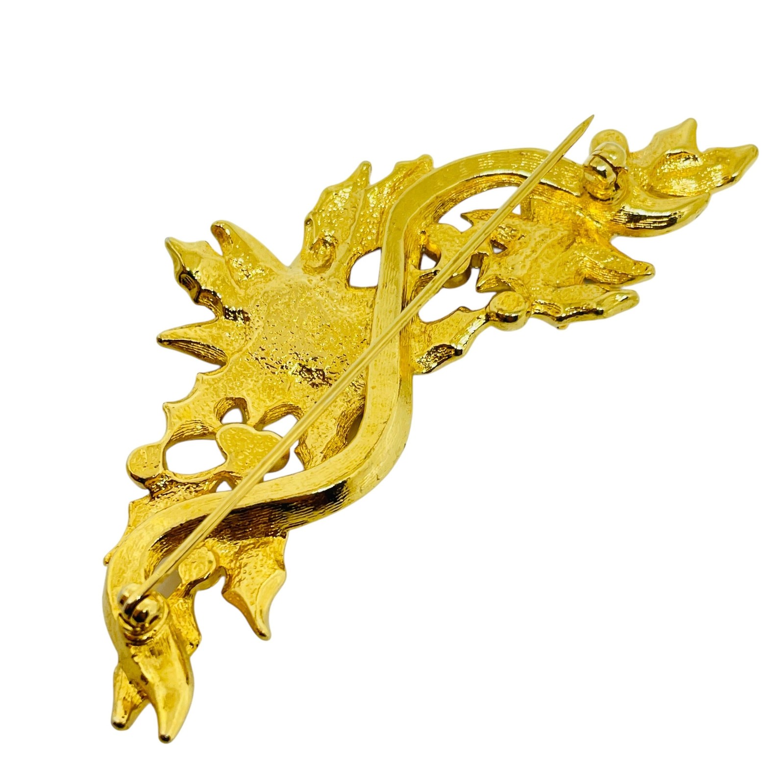 Vintage gold tone enamel rhinestone flower brooch