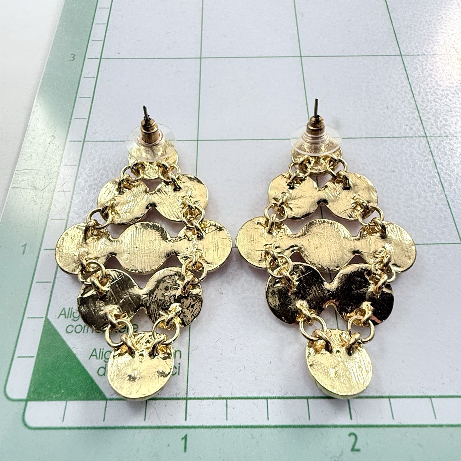 Vintage 90s to More Modern Rhinestone & Orange Circle Gold Tone Pierced Earrings